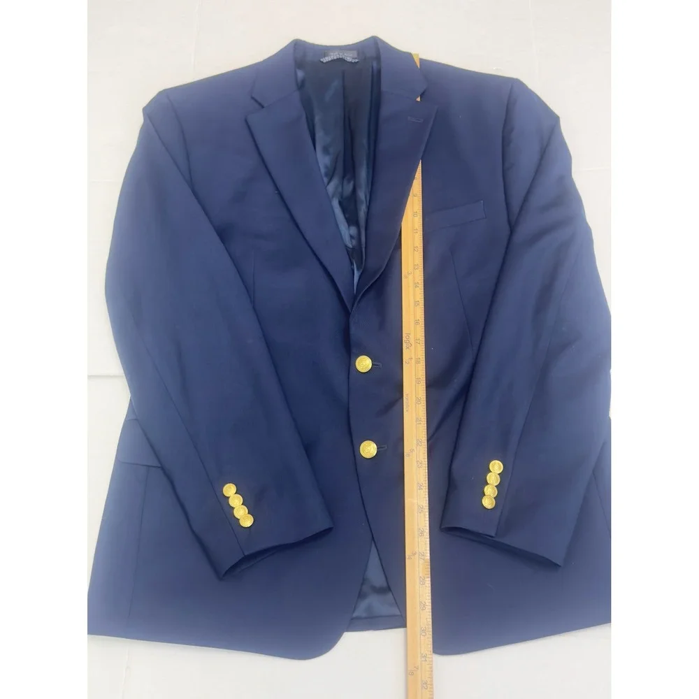 Lauren Ralph Lauren Blazer Mens 44R Navy Blue‎ Wool Blend Gold Buttons Preppy